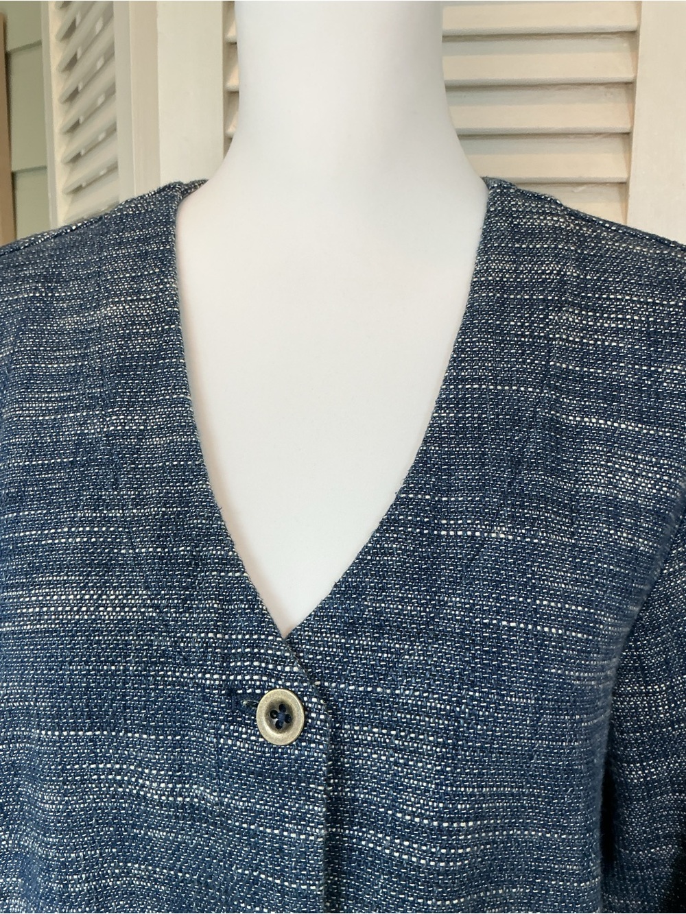 J. Jill Pure Jill Indigo Blue Button-Front Cotton Textured Jacket Blazer - Picture 4 of 9